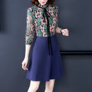 Splicing Long Sleeve Slim Dress, Size:XL(As Show)