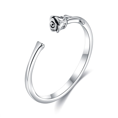 S925 Sterling Silver Rose Flower Women Open Ring