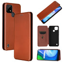 For Realme C21 Carbon Fiber Texture Magnetic Horizontal Flip TPU + PC + PU Leather Case with Card Slot(Brown)
