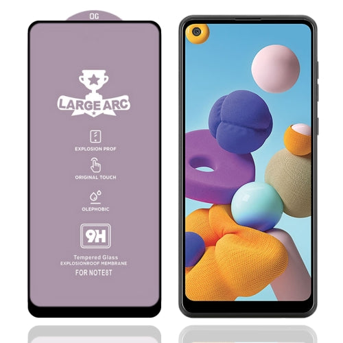 For Samsung Galaxy A21 9H HD Large Arc High Alumina Full Screen Tempered Glass Film