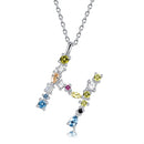 S925 Sterling Silver 26 Engligh Letters Colorful Zircon Women Nacklace Jewelry, Style:H(Silver)