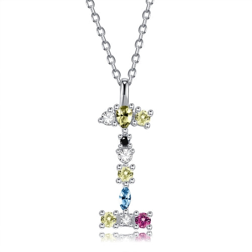 S925 Sterling Silver 26 Engligh Letters Colorful Zircon Women Nacklace Jewelry, Style:I(Silver)