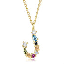 S925 Sterling Silver 26 Engligh Letters Colorful Zircon Women Nacklace Jewelry, Style:J(Gold)