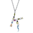 S925 Sterling Silver 26 Engligh Letters Colorful Zircon Women Nacklace Jewelry, Style:K(Silver)