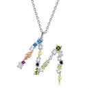 S925 Sterling Silver 26 Engligh Letters Colorful Zircon Women Nacklace Jewelry, Style:M(Silver)