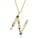 S925 Sterling Silver 26 Engligh Letters Colorful Zircon Women Nacklace Jewelry, Style:N(Gold)