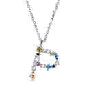 S925 Sterling Silver 26 Engligh Letters Colorful Zircon Women Nacklace Jewelry, Style:P(Silver)