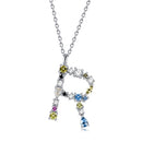 S925 Sterling Silver 26 Engligh Letters Colorful Zircon Women Nacklace Jewelry, Style:R(Silver)
