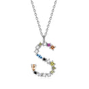S925 Sterling Silver 26 Engligh Letters Colorful Zircon Women Nacklace Jewelry, Style:S(Silver)