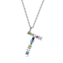 S925 Sterling Silver 26 Engligh Letters Colorful Zircon Women Nacklace Jewelry, Style:T(Silver)