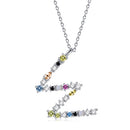 S925 Sterling Silver 26 Engligh Letters Colorful Zircon Women Nacklace Jewelry, Style:W(Silver)