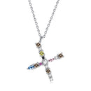 S925 Sterling Silver 26 Engligh Letters Colorful Zircon Women Nacklace Jewelry, Style:X(Silver)