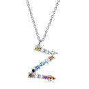 S925 Sterling Silver 26 Engligh Letters Colorful Zircon Women Nacklace Jewelry, Style:Z(Silver)