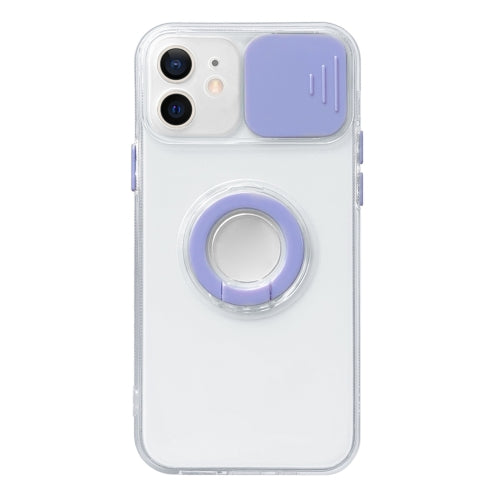 Sliding Camera Cover Design TPU Protective Case with Ring Holder For iPhone 11 Pro Max(Purple)