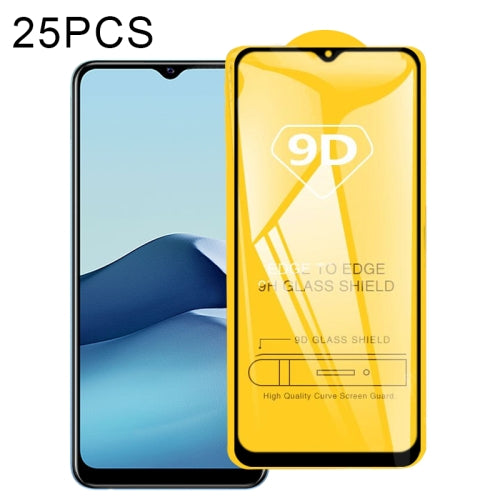 For vivo Y20 2021 25 PCS 9D Full Glue Full Screen Tempered Glass Film