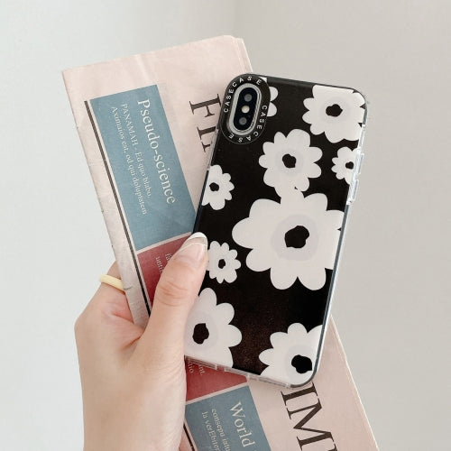 Double Color TPU Pattern Protective Case For iPhone XR(Black Flower)