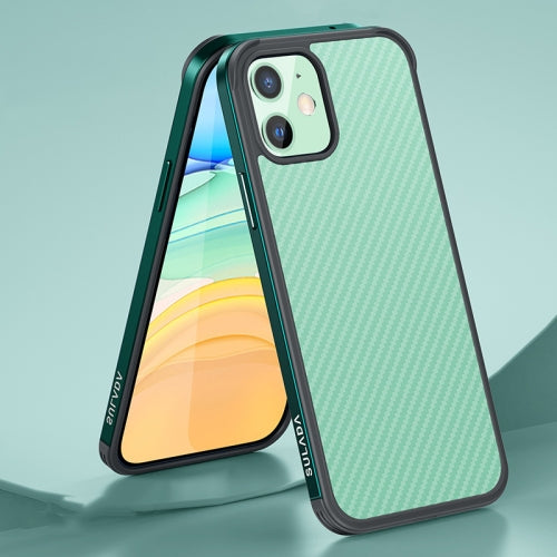 SULADA Luxury 3D Carbon Fiber Textured Shockproof Metal + TPU Frame Case For iPhone 11(Dark Green)