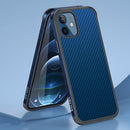 SULADA Luxury 3D Carbon Fiber Textured Shockproof Metal + TPU Frame Case For iPhone 12 mini(Sea Blue)