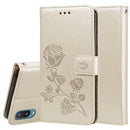 For Samsung Galaxy A02 (EU Version) Rose Embossed Horizontal Flip PU Leather Case with Holder & Card Slots & Wallet(Gold)