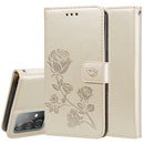 For Samsung Galaxy A52 5G / 4G Rose Embossed Horizontal Flip PU Leather Case with Holder & Card Slots & Wallet(Gold)
