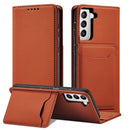 For Samsung Galaxy S21 FE Strong Magnetism Liquid Feel Horizontal Flip Leather Case with Holder & Card Slots & Wallet(Brown)