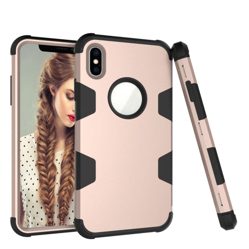 Contrast Color Silicone + PC Shockproof Case For iPhone XS Max(Gold+Black)