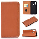 For Galaxy A10s Solid Color Magnetic Horizontal Flip Leather Case with Card Slot & Holder(Brown)