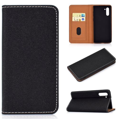 For Galaxy Note 10 Solid Color Magnetic Horizontal Flip Leather Case with Card Slot & Holder(Black)