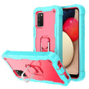 For Samsung Galaxy A02s PC + Rubber 3-layers Shockproof Protective Case with Rotating Holder(Mint Green + Rose Red)
