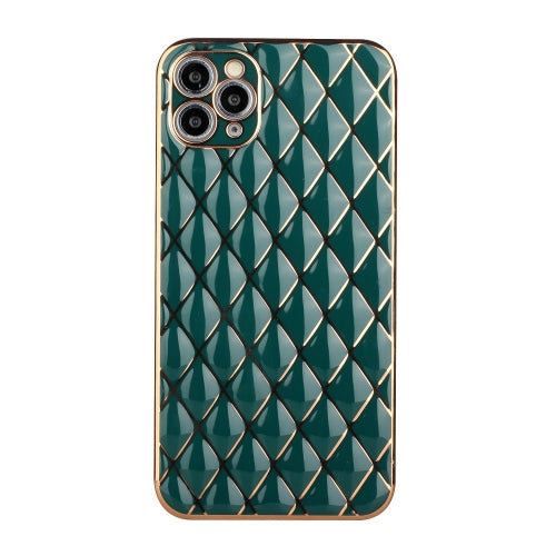 Electroplated Rhombic Pattern Sheepskin TPU Protective Case For iPhone 11 Pro Max(Dark Green)