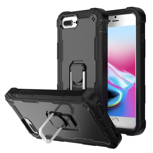 PC + Rubber 3-layers Shockproof Protective Case with Rotating Holder For iPhone 8 Plus / 7 Plus(Black)