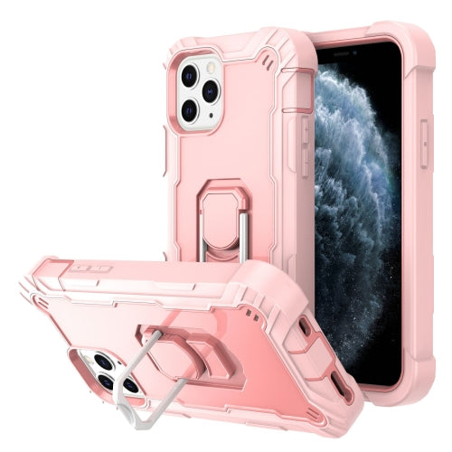 PC + Rubber 3-layers Shockproof Protective Case with Rotating Holder For iPhone 11 Pro(Rose Gold)