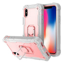 PC + Rubber 3-layers Shockproof Protective Case with Rotating Holder For iPhone XS / X(Grey White + Rose Gold)