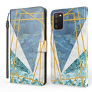 For Samsung Galaxy A02s / M02s Marble Horizontal Flip TPU+PU Leather Case with Holder & Card Slots & Wallet & Photo Frame & Lanyard(Blue White)