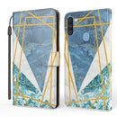 For Samsung Galaxy A11 Marble Horizontal Flip TPU+PU Leather Case with Holder & Card Slots & Wallet & Photo Frame & Lanyard(Blue White)