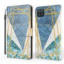 For Samsung Galaxy A12 Marble Horizontal Flip TPU+PU Leather Case with Holder & Card Slots & Wallet & Photo Frame & Lanyard(Blue White)