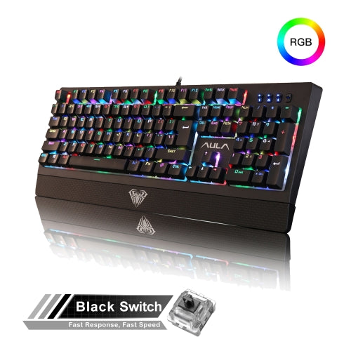 AULA S2018 Wing Of Liberty 104 Keys USB RGB Light Wired Mechanical Gaming Keyboard, Black Shaft(Black)