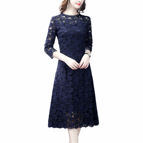 Elegant and Simple Slim Lace Dress, Size:XXXL(Dark Blue)