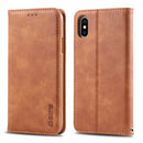 For iPhone X / XS AZNS Retro Texture Magnetic Horizontal Flip PU Leather Case with Holder & Card Slots & Photo Frame(Yellow)