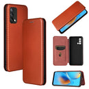 For OPPO F19 / A74 4G Carbon Fiber Texture Magnetic Horizontal Flip TPU + PC + PU Leather Case with Card Slot(Brown)