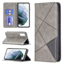 For Samsung Galaxy S21 FE Rhombus Texture Horizontal Flip Magnetic Leather Case with Holder & Card Slots & Wallet(Grey)