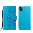 For Samsung Galaxy A22 5G Flower Vine Embossing Pattern Horizontal Flip Leather Case with Card Slot & Holder & Wallet & Lanyard(Blue)