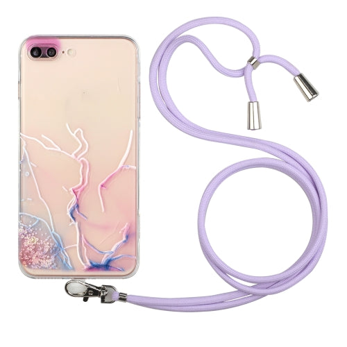Hollow Marble Pattern TPU Shockproof Protective Case with Neck Strap Rope For iPhone 8 Plus / 7 Plus(Pink)