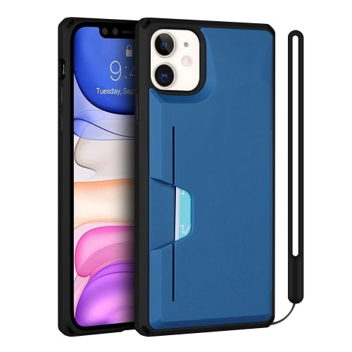 Armor Shockproof TPU + PC Hard Case with Card Slot Holder Funtion For iPhone 11(Black Blue)