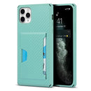 Carbon Fiber Armor Shockproof TPU + PC Hard Case with Card Slot Holder Funtion For iPhone 11 Pro Max(Lake Green)
