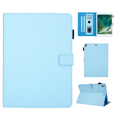 Hair Silky Texture Solid Color Horizontal Flip Leather Case with Holder & Card Slots & Photo Frame & Anti-Skid Strip For iPad 9.7 2018 / 2017(Blue)