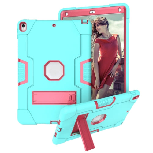 Contrast Color Robot Shockproof Silicone + PC Protective Case with Holder For iPad Pro 10.5 inch (2017) / Air 10.5 (2019)(Mint Green + Rose Red)