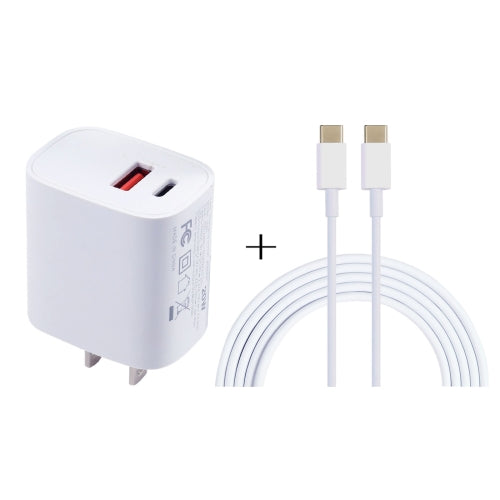 U087 20W USB-C / Type-C + USB Ports Charger with 100W Type-C to Type-C Fast Charging Cable 2m, US Plug