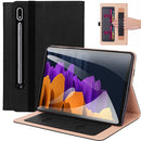 For Samsung Galaxy Tab S7+ / T970 Business Retro PU Horizontal Flip Leather Case with Holder & Card Slots & Hand Strap(Black)