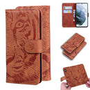 For Samsung Galaxy S21 FE Tiger Embossing Pattern Horizontal Flip Leather Case with Holder & Card Slots & Wallet(Brown)